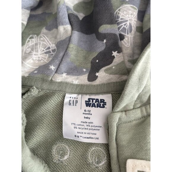 Yoda Star Wars Zipper Hoodie Baby Gap 3-6M Sweatshirt Top with Ears & Shorts Set - Picture 7 of 10